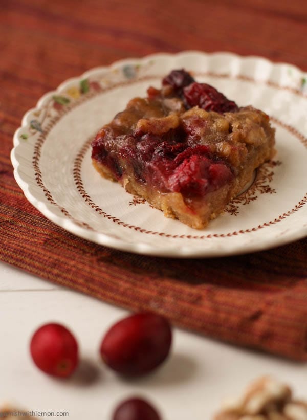 Cranberry bars with candied walnuts