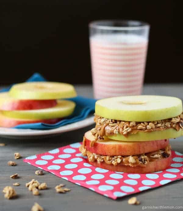 apple sandwiches with almond butter & granola