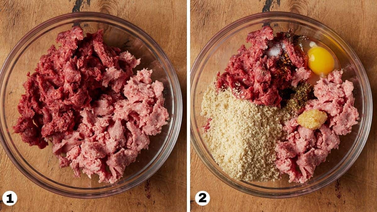 Steps 1 and 2 of making greek meatballs.