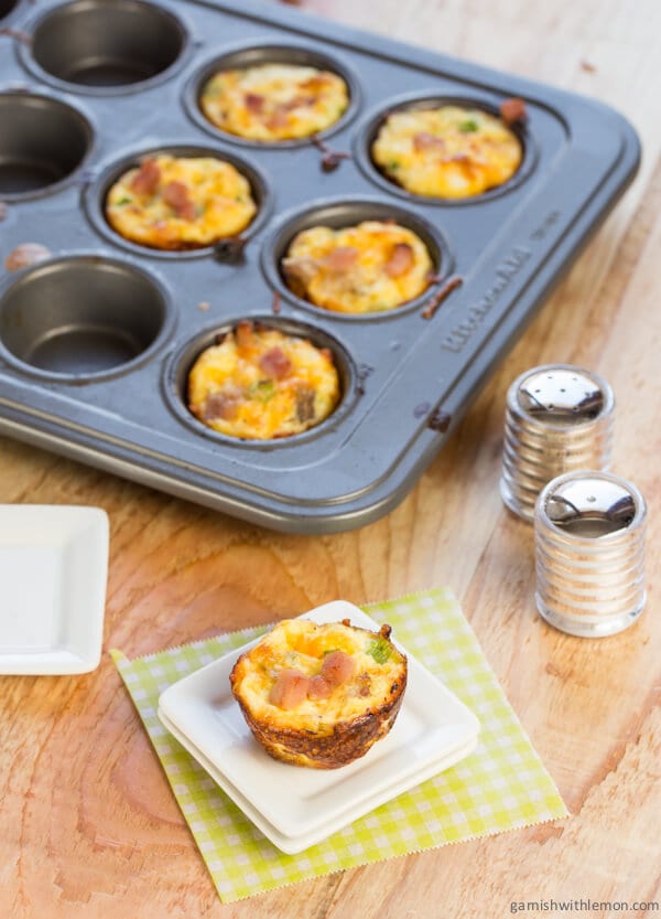 Mini Ham and Cheddar Crustless Quiches - Garnish with Lemon