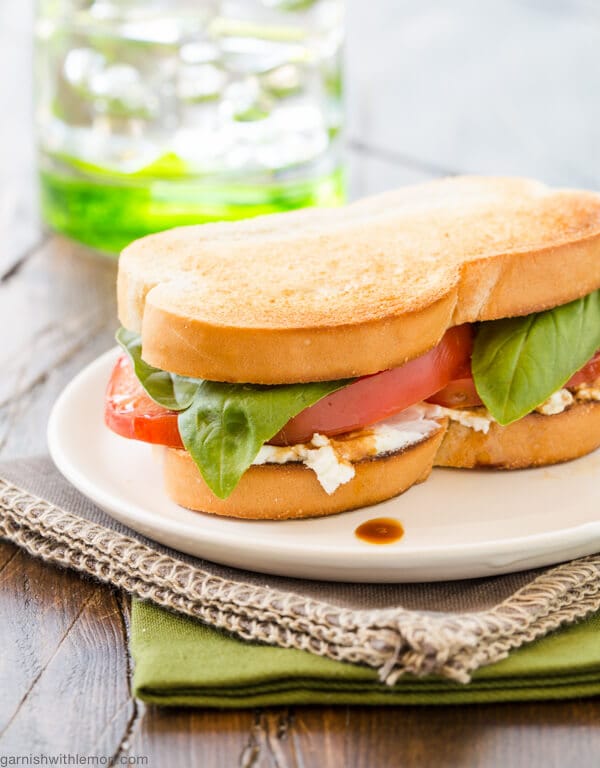 tomato and goat cheese sandwich with balsamic drizzle