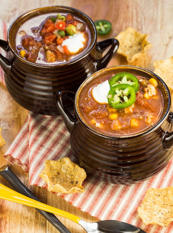 Chicken Taco Soup Slow Cooker - SLOW COOKER CHICKEN TACO SOUP - Recipes : Serve topped with shredded cheddar cheese, a dollop of sour cream.