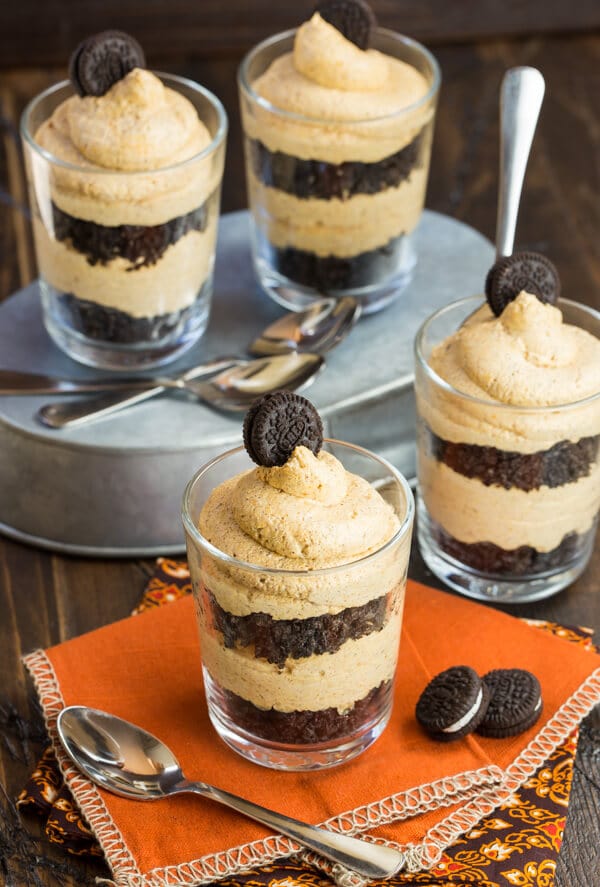 no bake oreo and pumpkin cheesecake parfaits