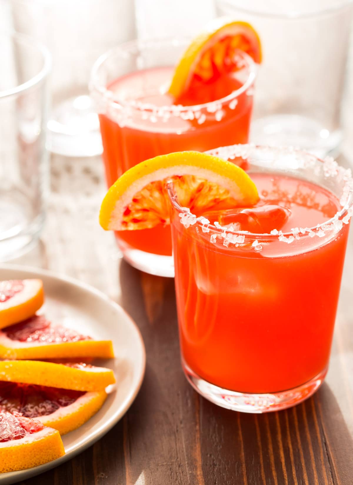 Blood Orange Margaritas for a Crowd - Garnish with Lemon 