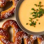 cheese dip with soft pretzels.