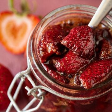 Balsamic Strawberry Sauce in a mason jar.