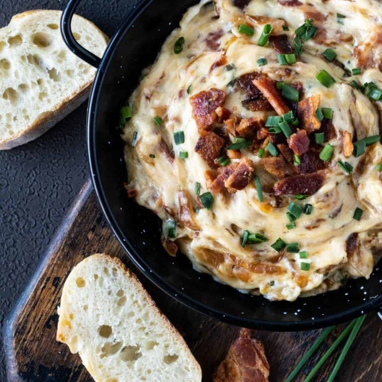 Warm Gruyere, Bacon and Caramelized Onion Dip Garnish with Lemon