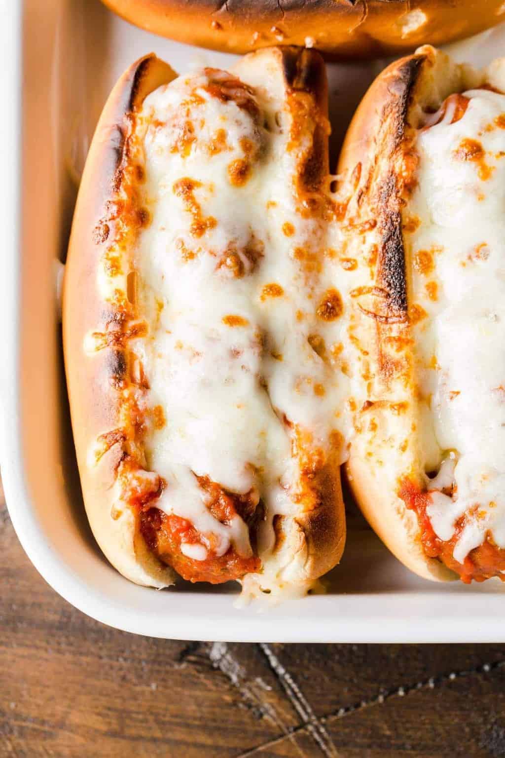 A close up of Slow Cooker Meatball Subs.