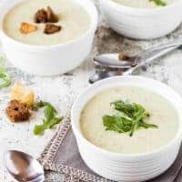 Roasted Potato Leek Soup with Arugula
