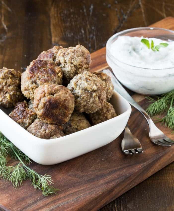 Greek Meatballs with Tzatziki Sauce - Garnish with Lemon