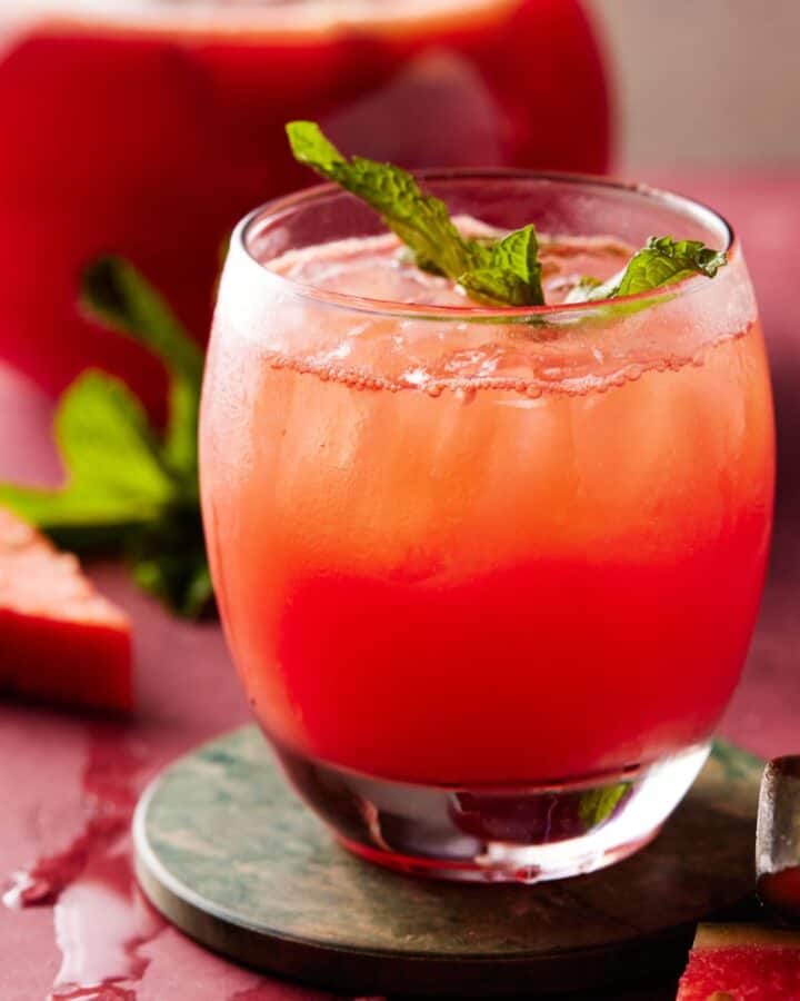 watermelon punch in low ball glass.