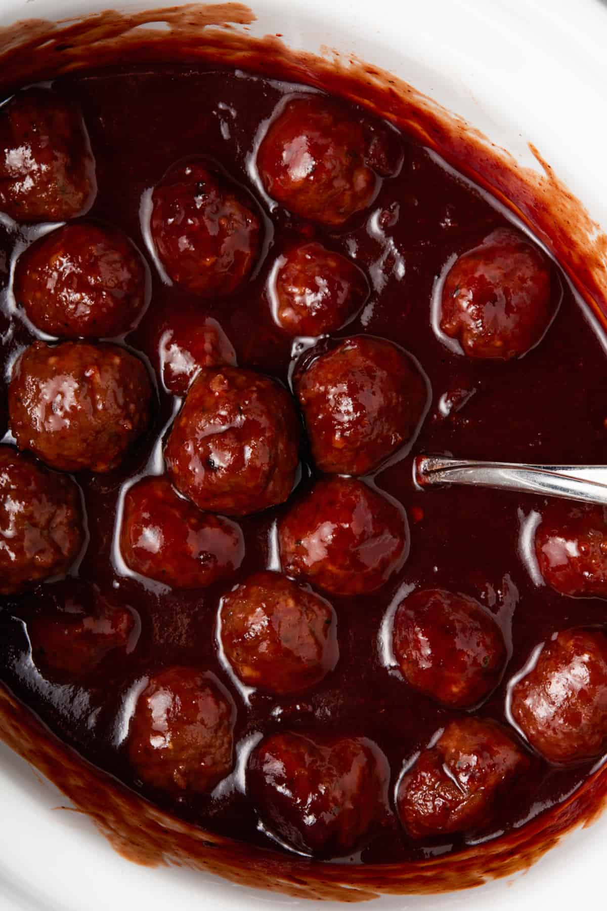 BBQ meatballs in slow cooker.