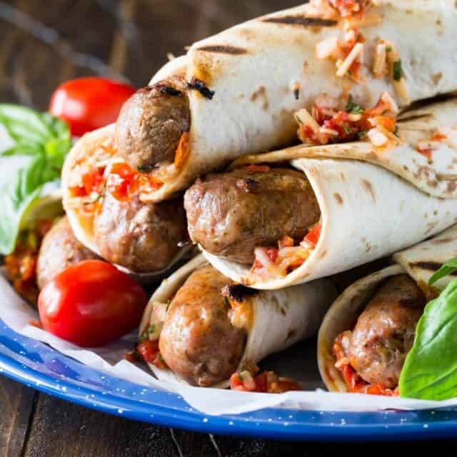 Italian Grilled Sausage Wraps Garnish with Lemon