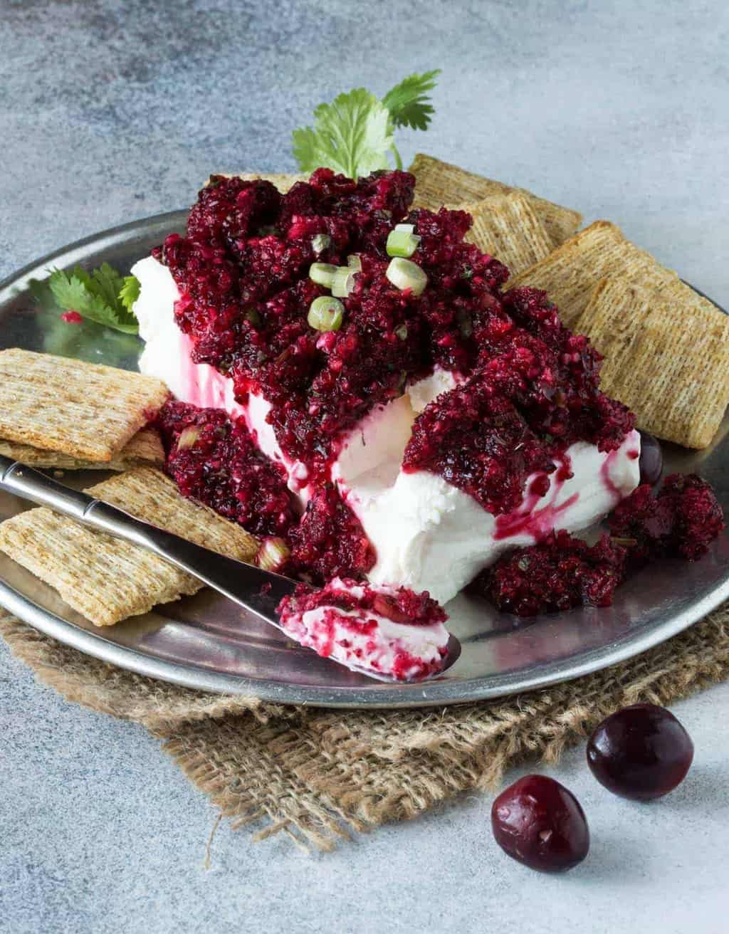 Spicy Cranberry Salsa with Cream Cheese Garnish with Lemon Spicy Cranberry Salsa with Cream Cheese Garnish with Lemon