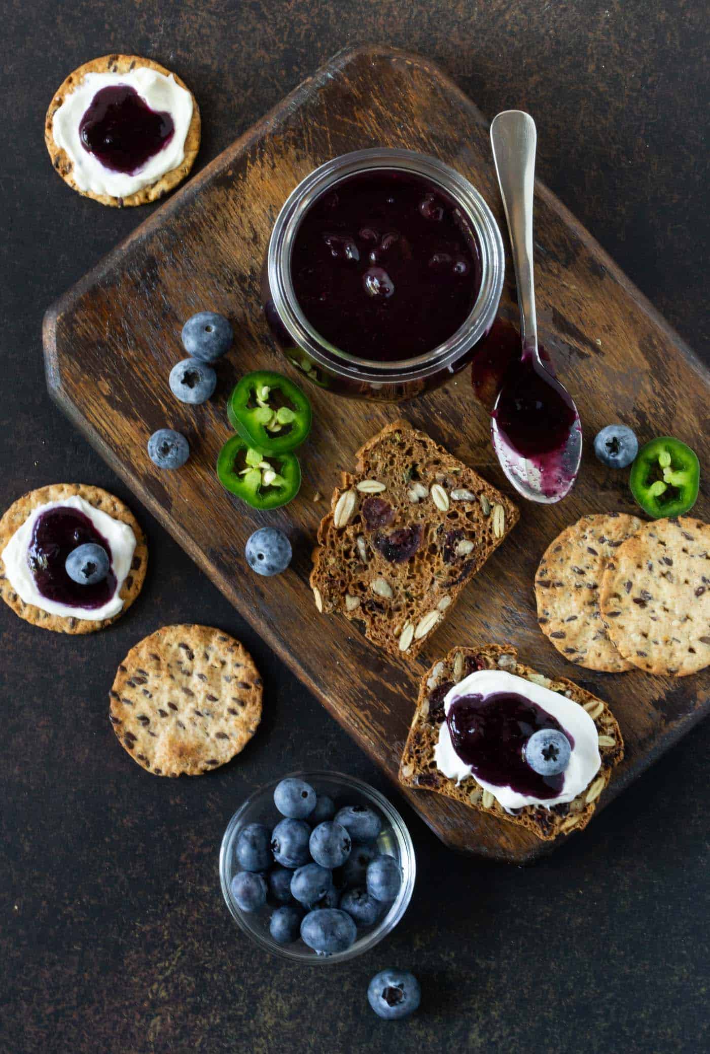 Easy Blueberry Jalapeño Freezer Jam Garnish with Lemon