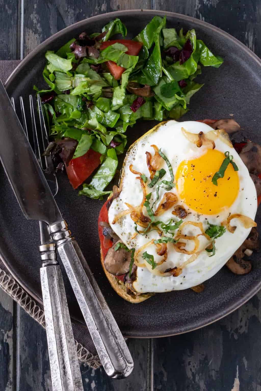 open-faced mushroom and fried egg sandwich recipe