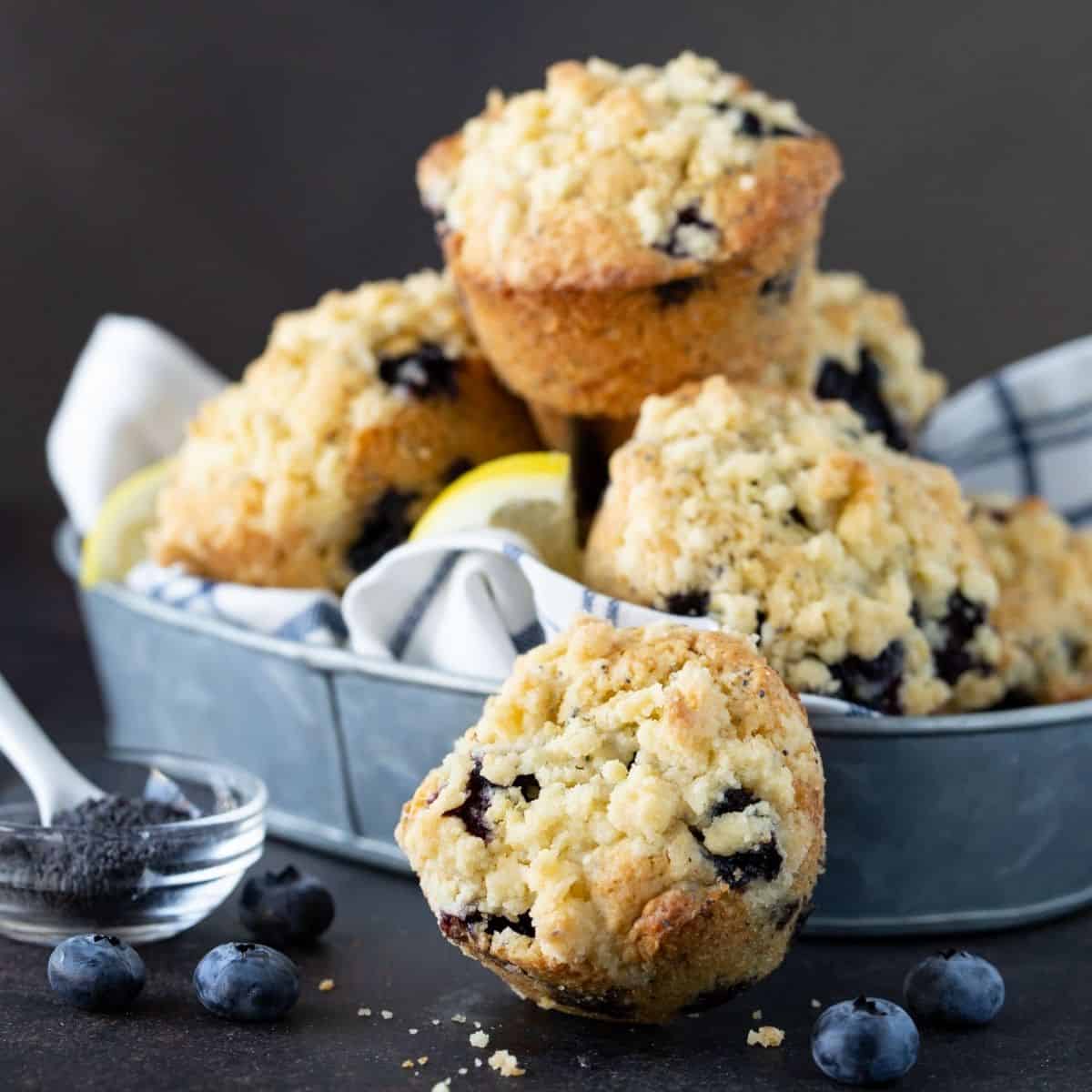 Blueberry Lemon Poppy Seed Muffins Garnish with Lemon