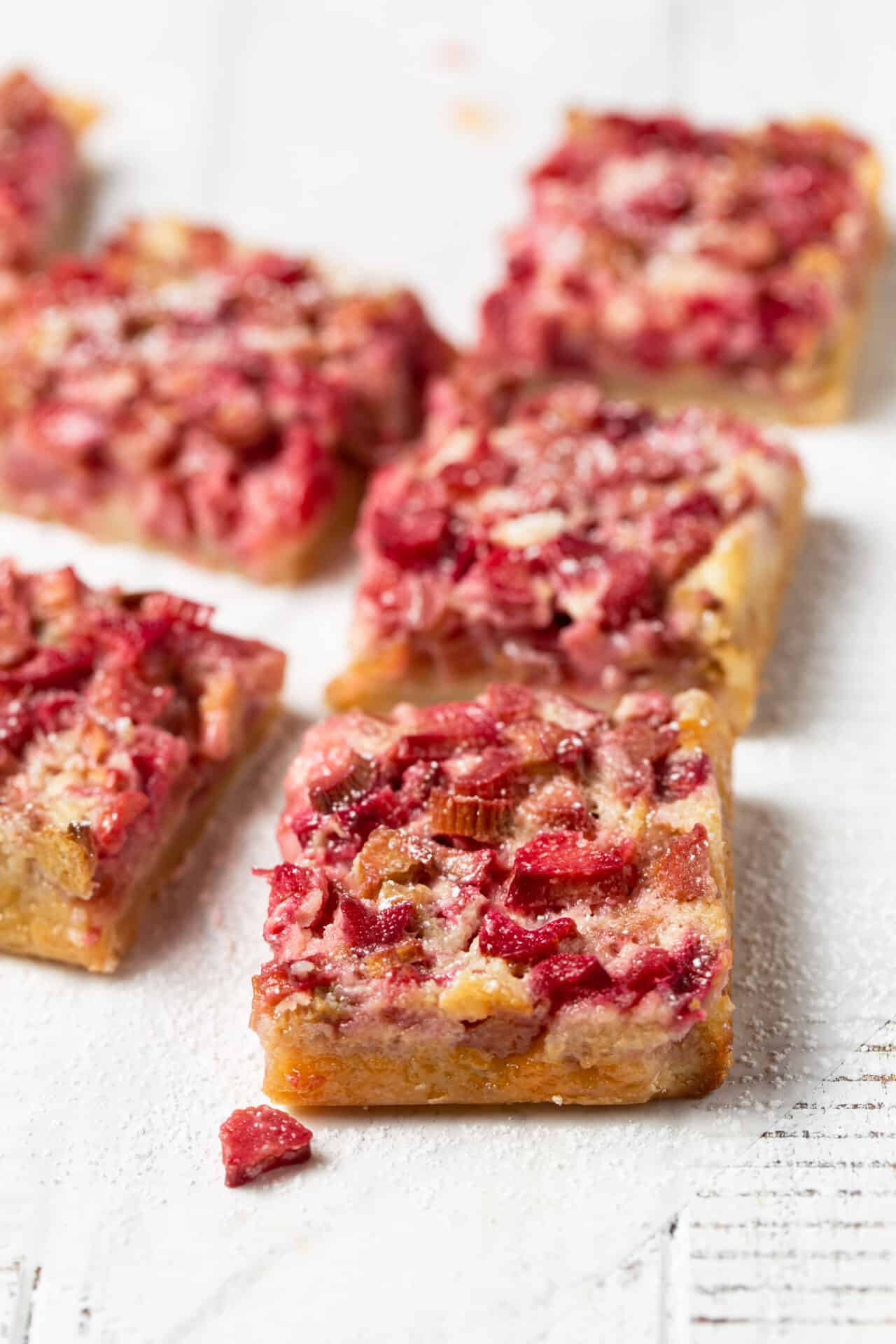 Easy Rhubarb Bars (only a handful of ingredients) - Garnish with Lemon
