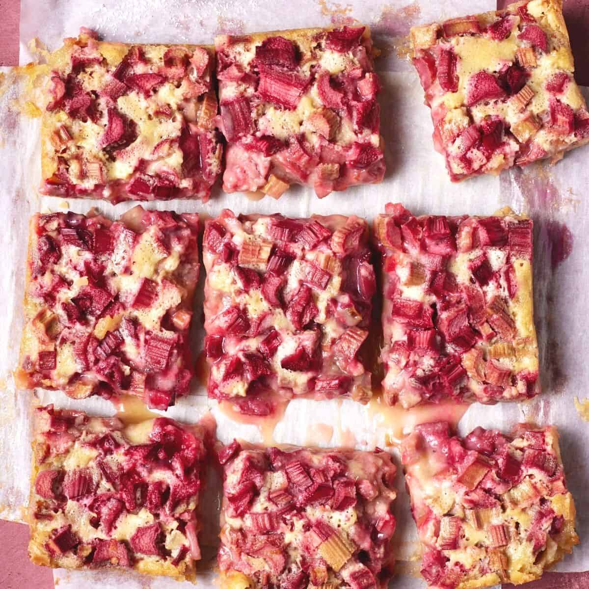 Easy Rhubarb Bars (only a handful of ingredients) - Garnish with Lemon