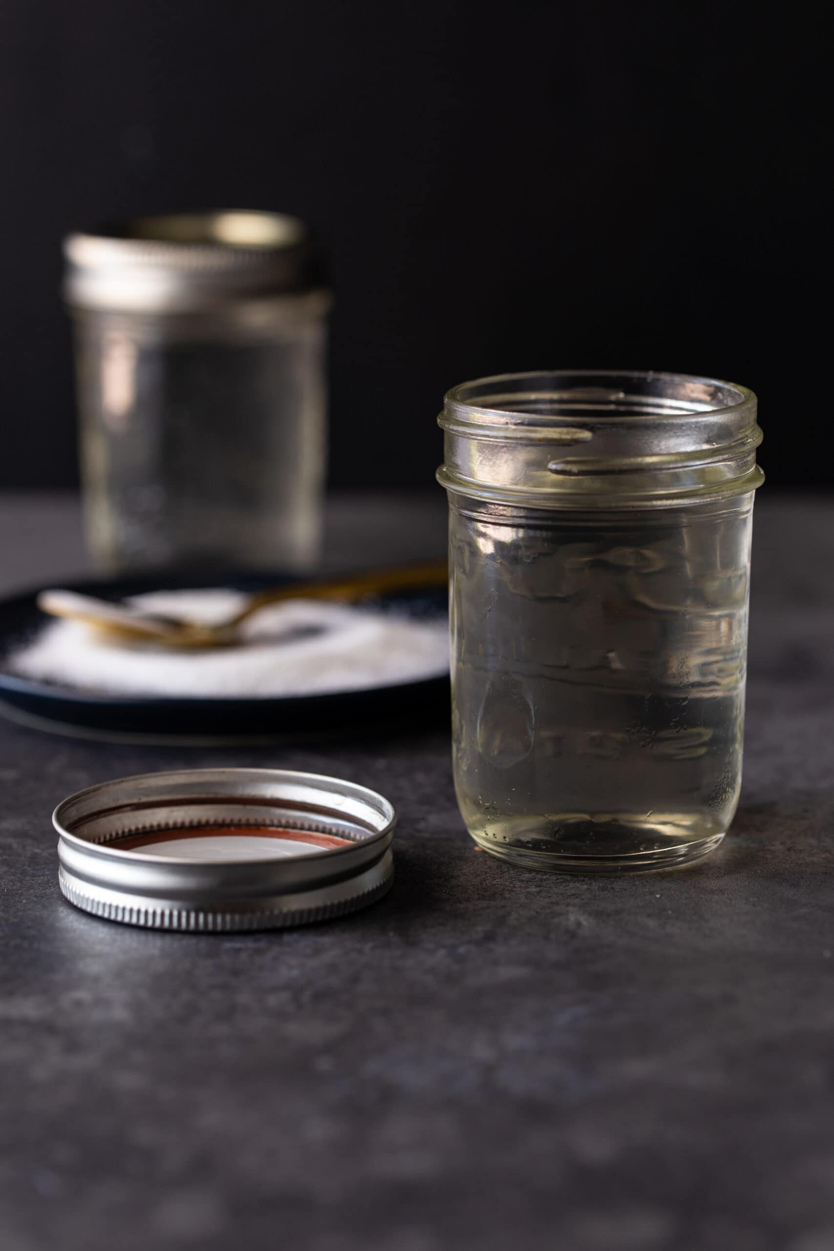 Syrup in jars, and Granulated sugar.