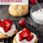 shortcakes on cooling rack with strawberries/