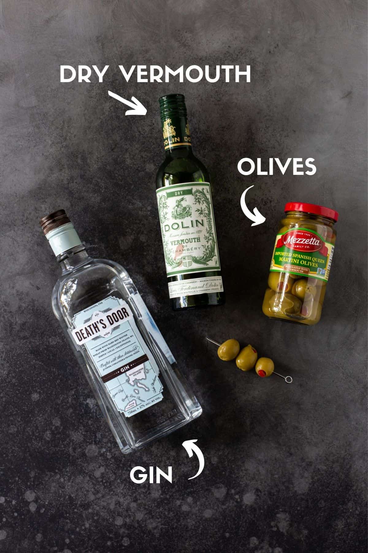 individual ingredients for gin martini