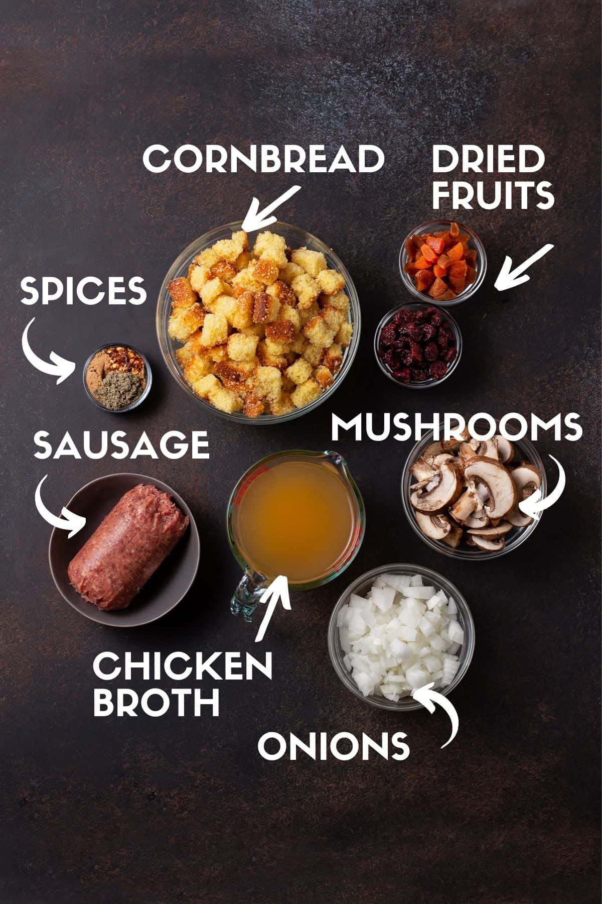 Diagram of ingredients for cornbread stuffing.