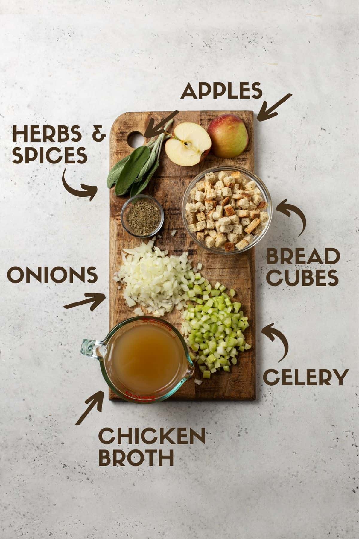 Diagram of ingredients for homemade stuffing.