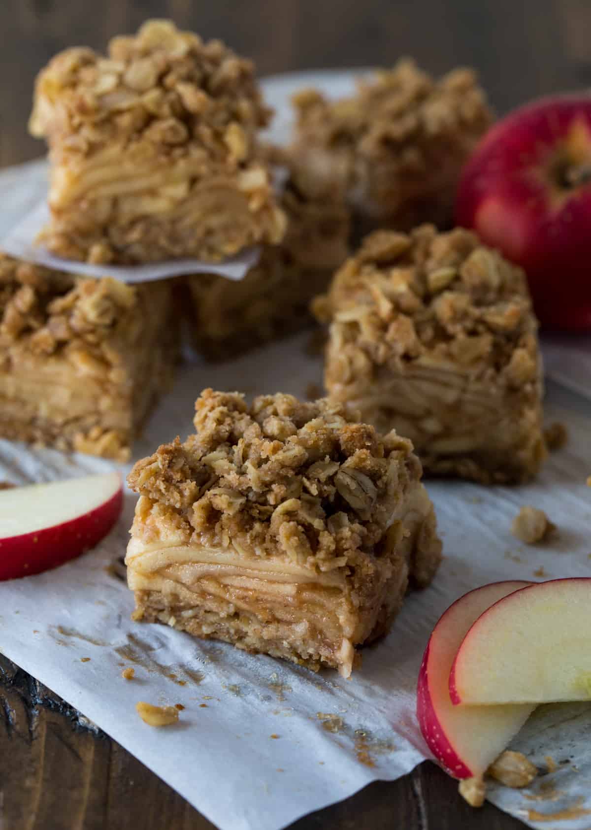 Apple bars on parchment paper. 