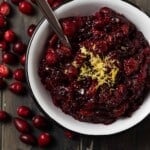 A bowl of cranberry relish with cranberries.