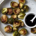 roasted brussels sprouts on plate.