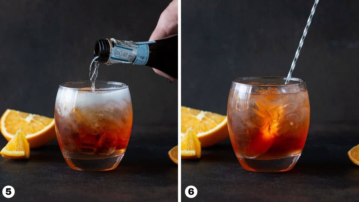 Hand pouring Prosecco into glass. 