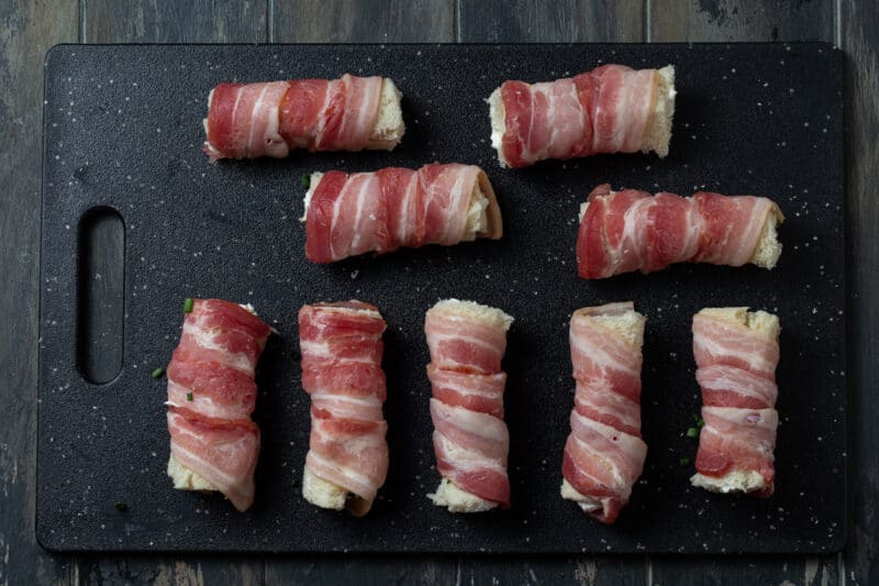 bread rolls wrapped in bacon.