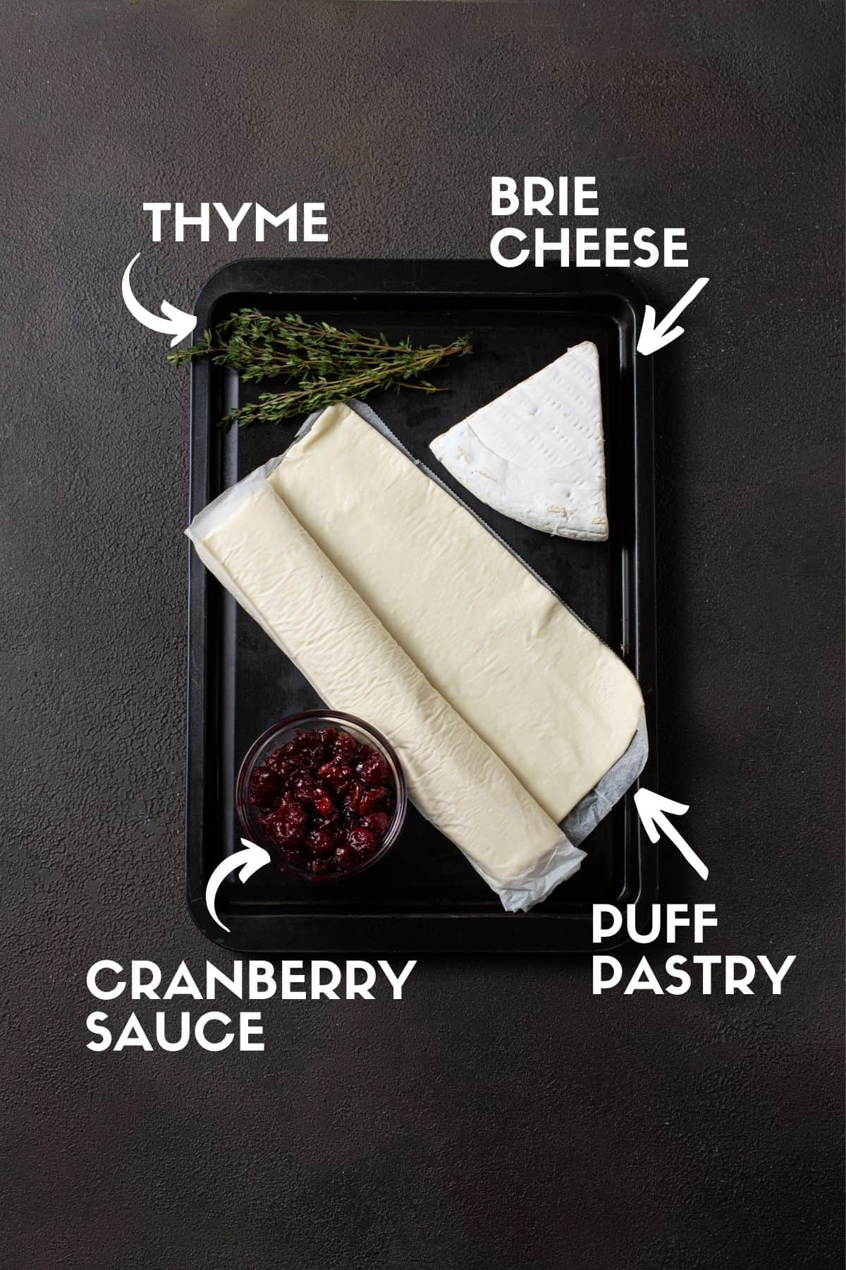 Ingredients needed for cranberry brie bites.