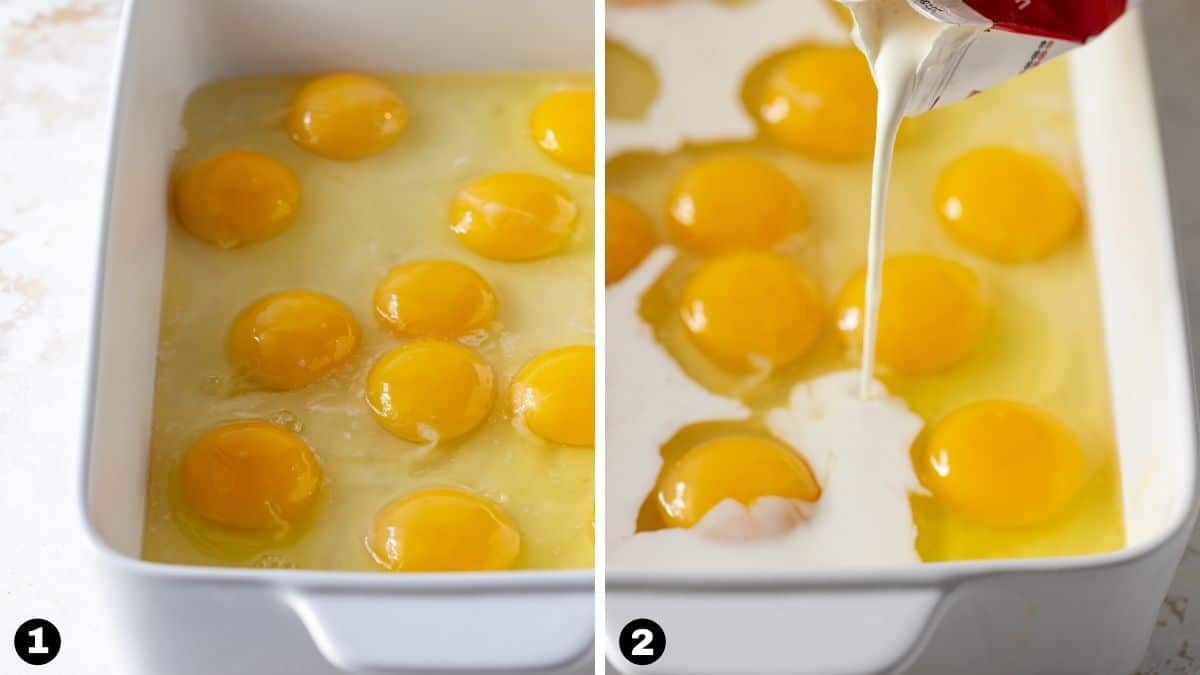 Step by step photos of making an overnight breakfast casserole.