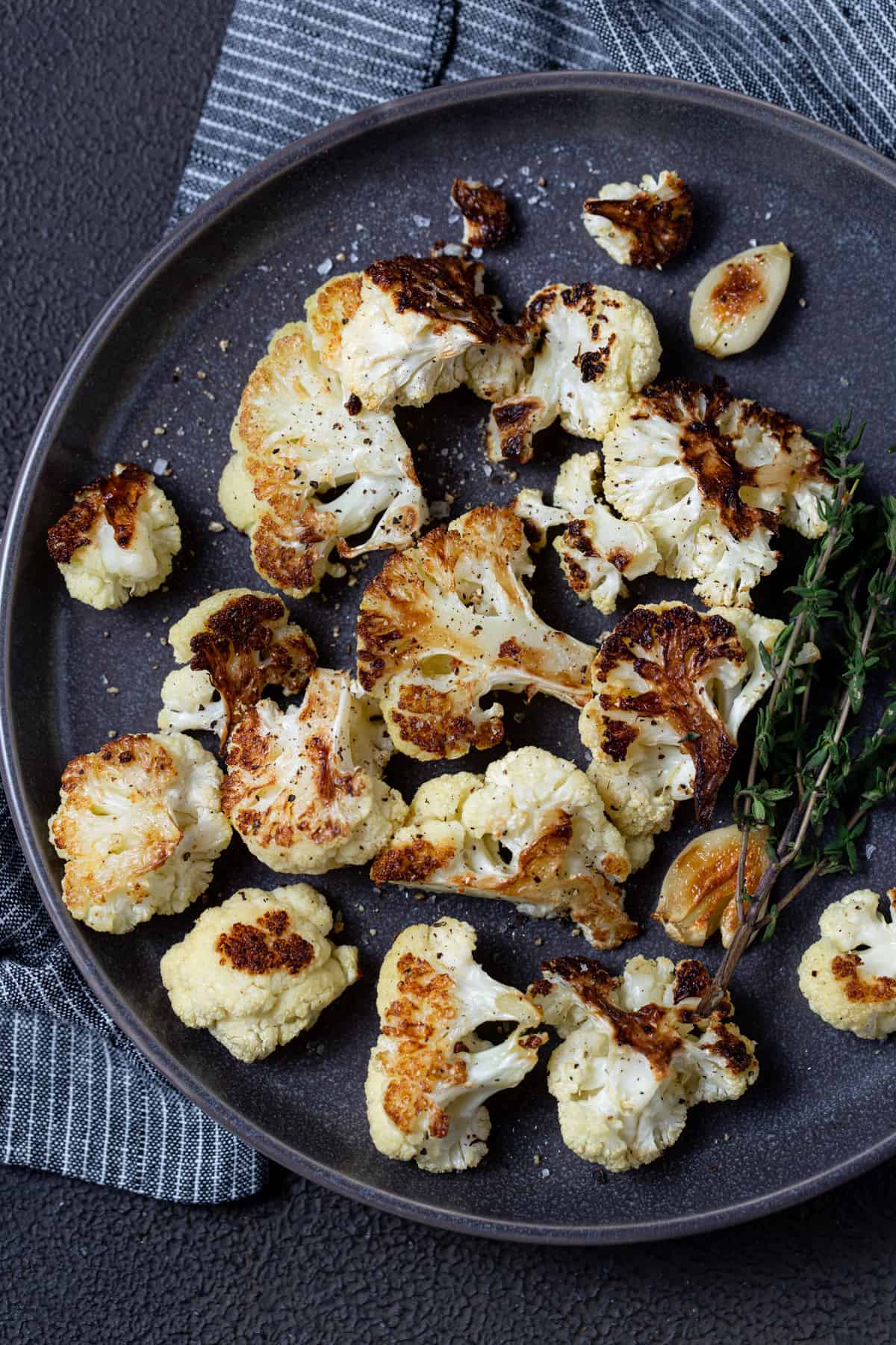Cauliflower on plate with thyme.