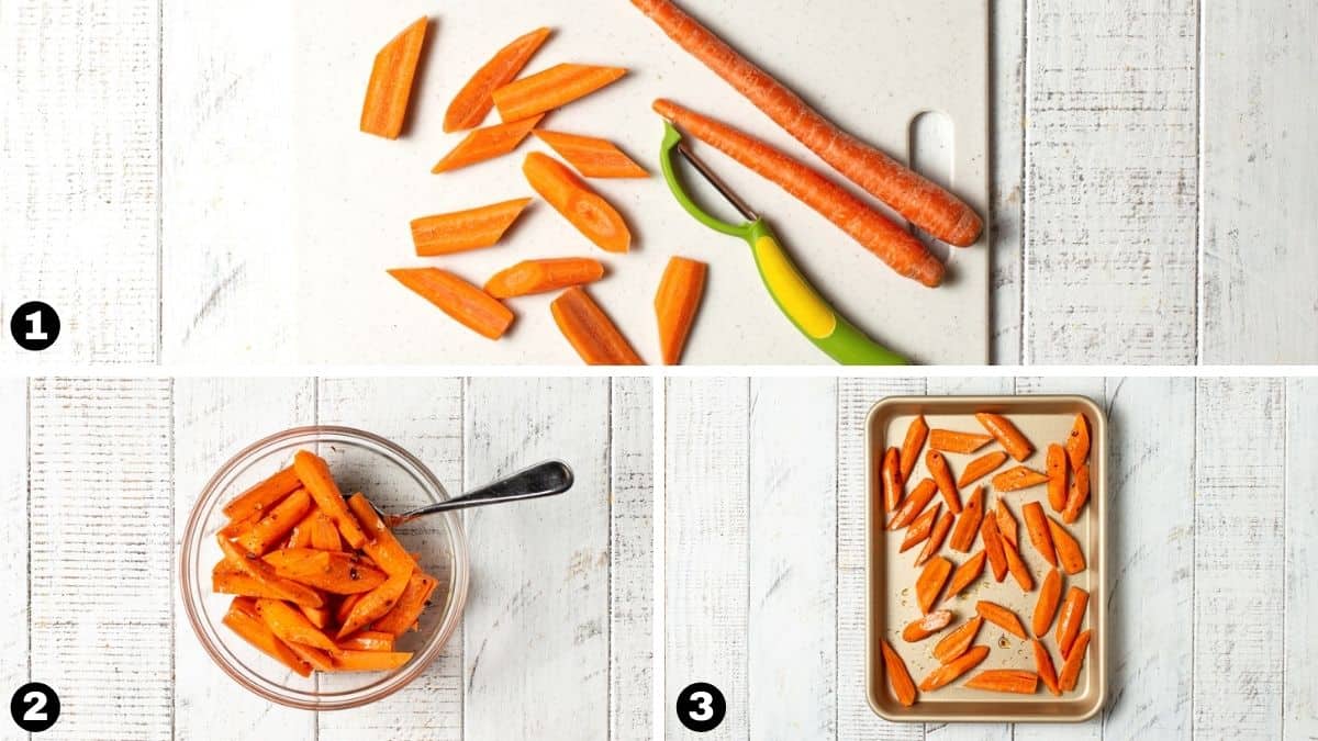 Step by step photos for making roasting carrots. 