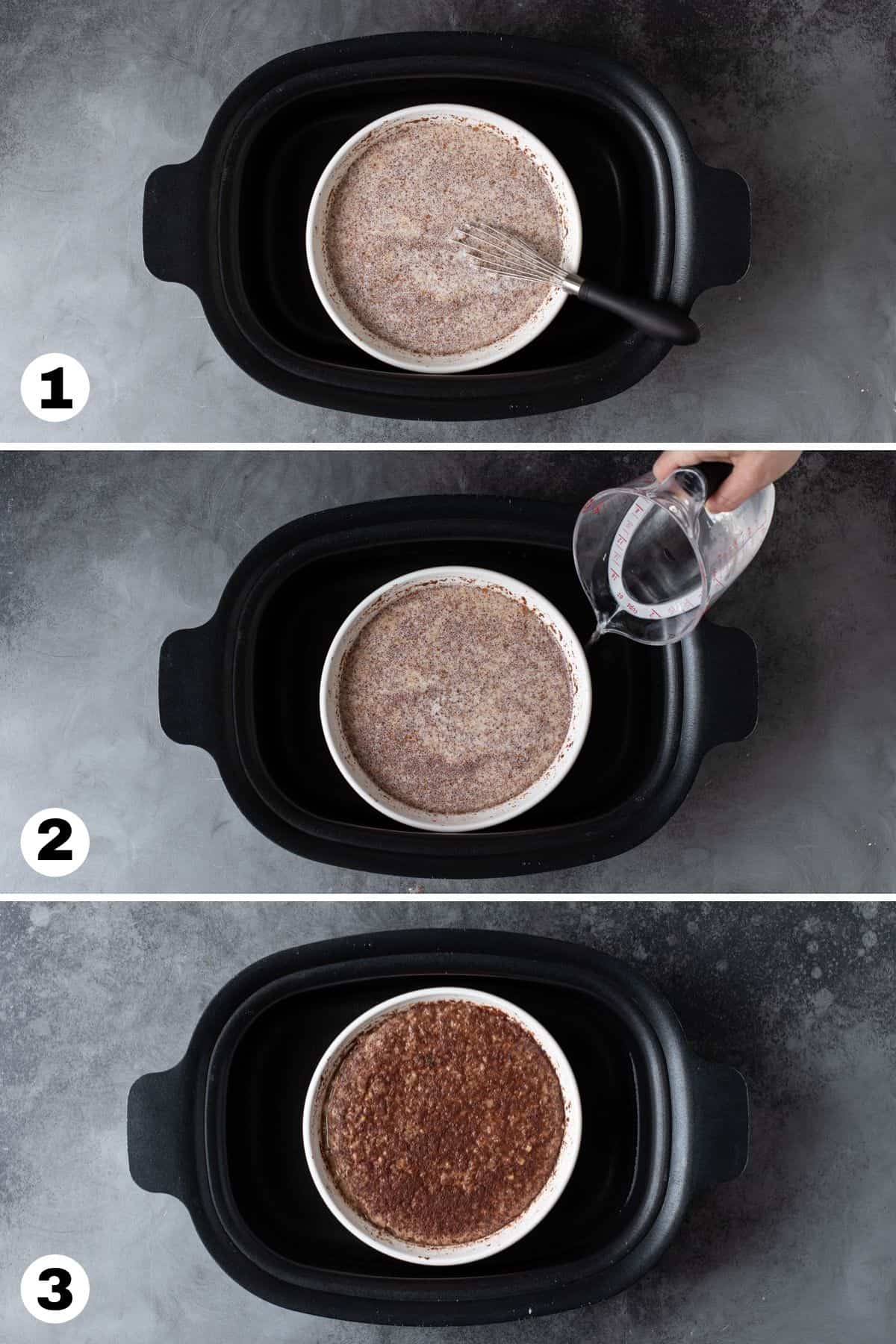 Step by step instructions for making oatmeal in slow cooker. 