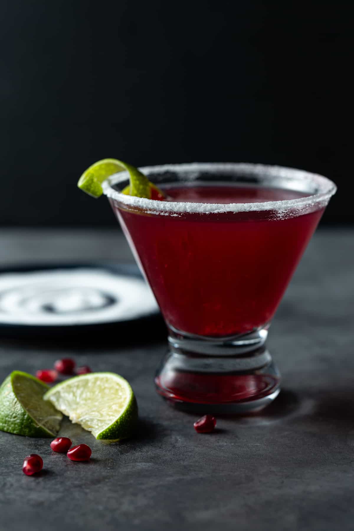 A martini in a rimmed glass. 