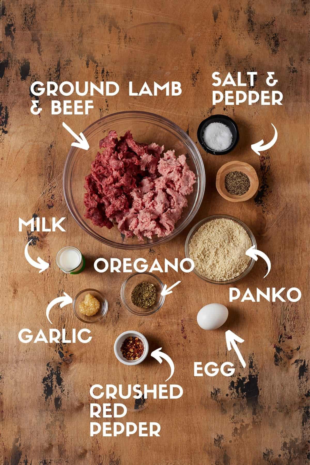 Ingredients for greek meatballs.