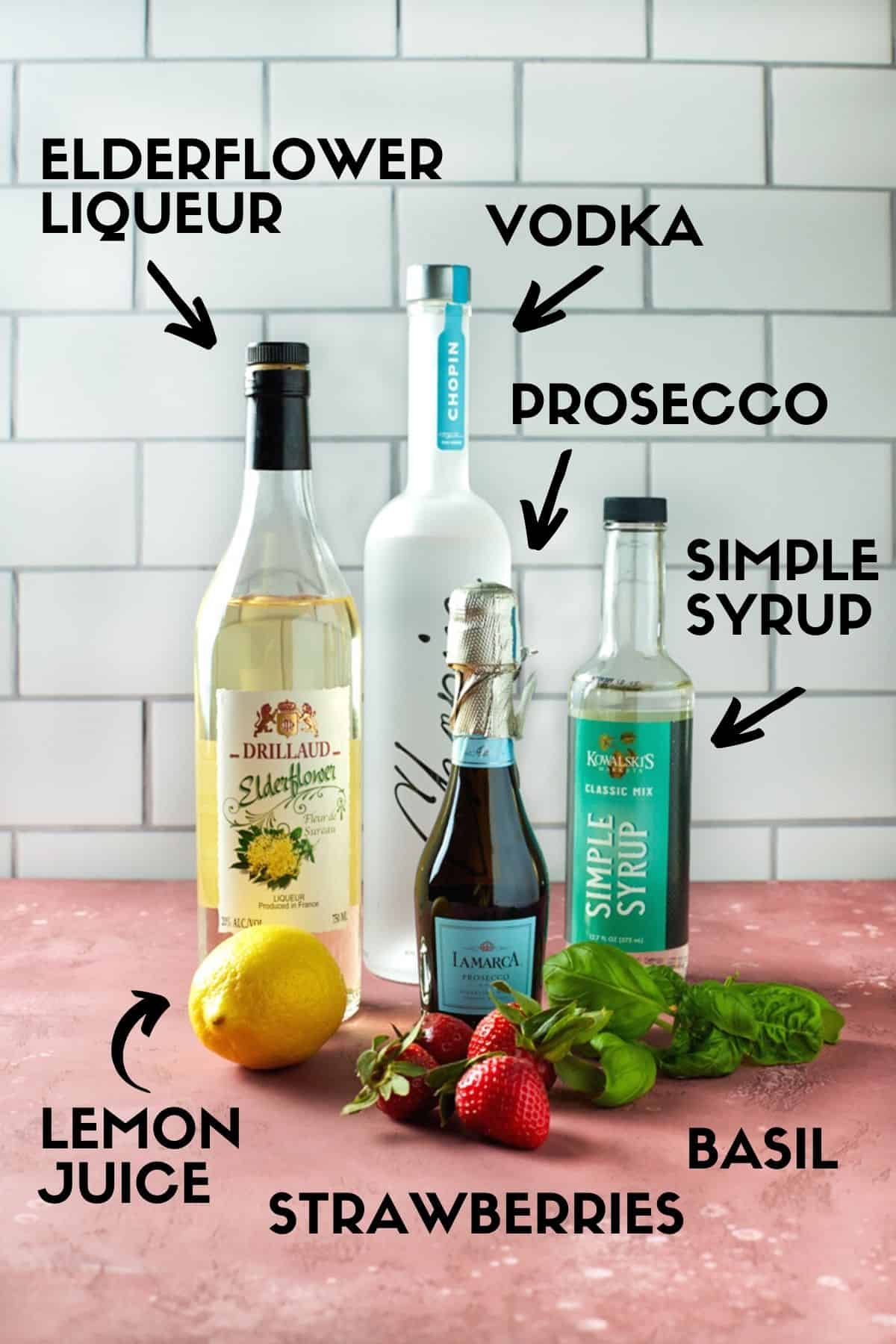 Ingredients for Vodka Strawberry Cocktails. 