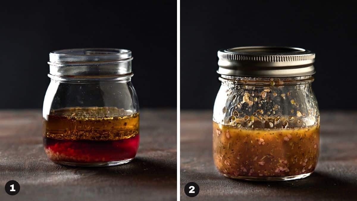 Oregano vinaigrette in a mason jar. 