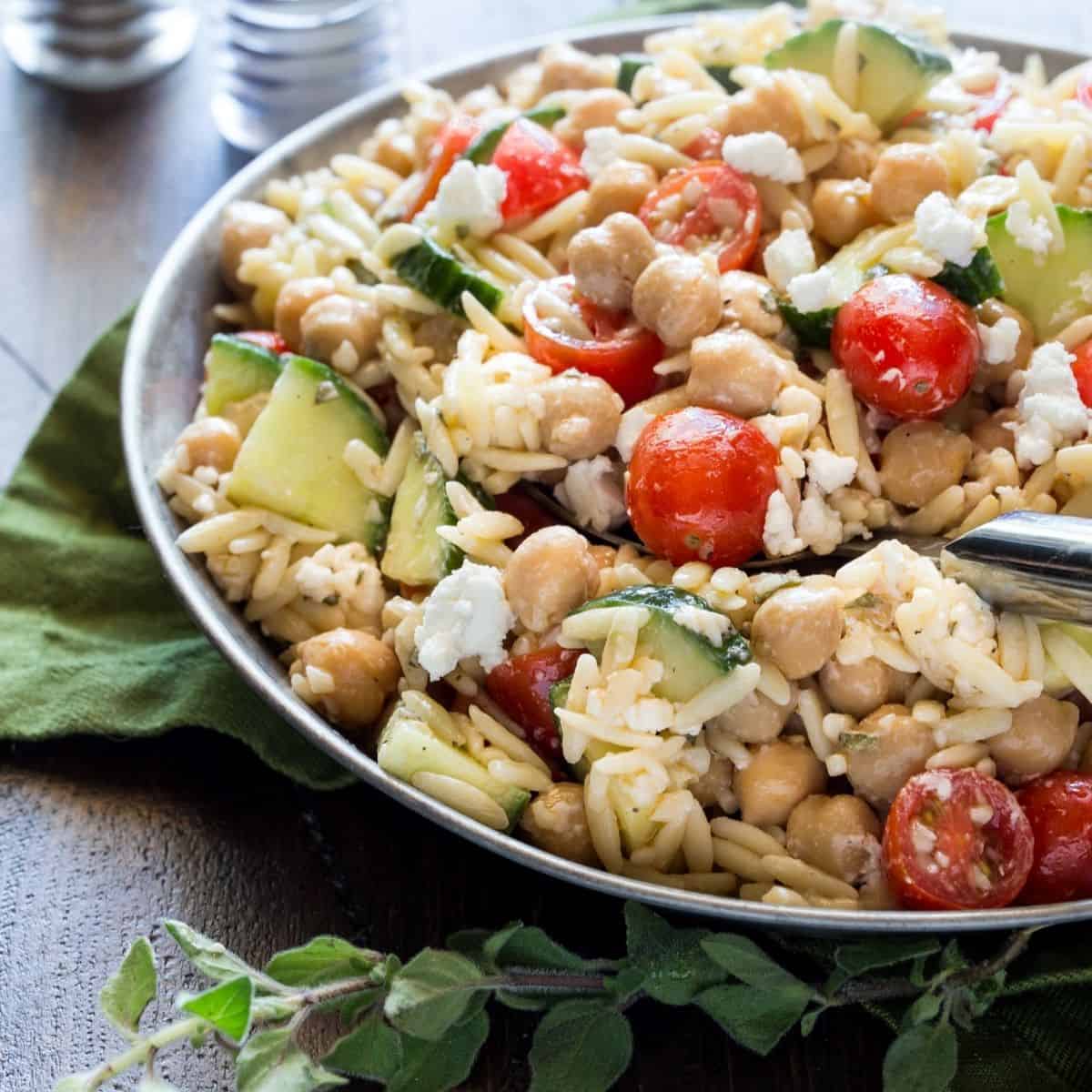 Mediterranean Chickpea Orzo Salad Jars - Nourish & Tempt