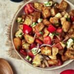 Panzanella salad in a bowl.