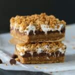 Two gooey smore's bars stacked on top of each other.