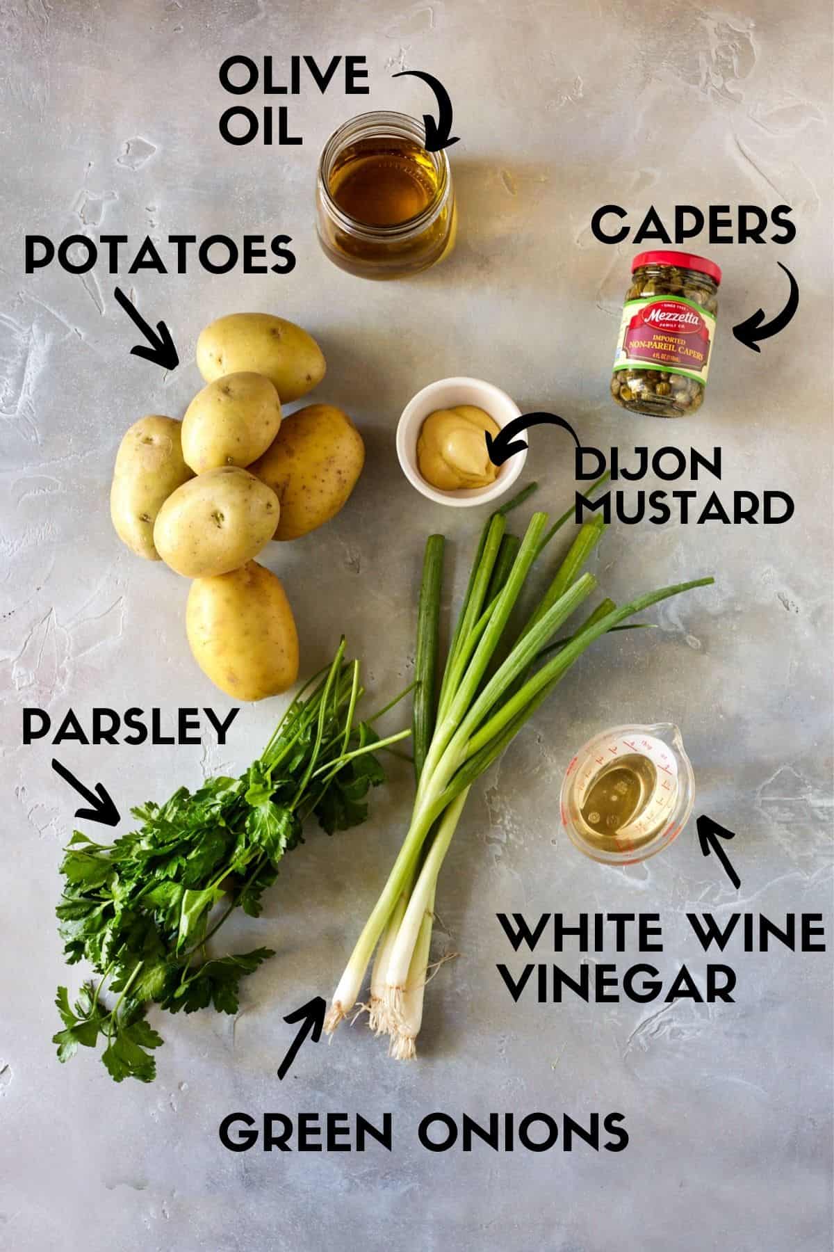 Ingredients for no mayo potato salad.