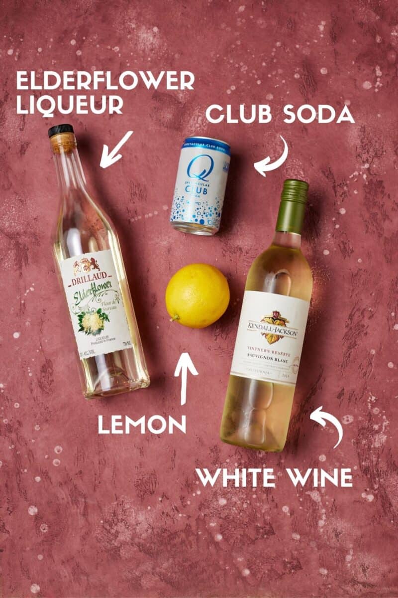 White Wine Spritzer with Elderflower - Garnish with Lemon
