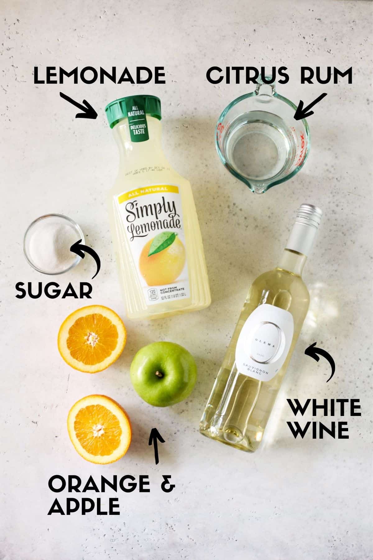 ingredients for rum lemonade sangria.