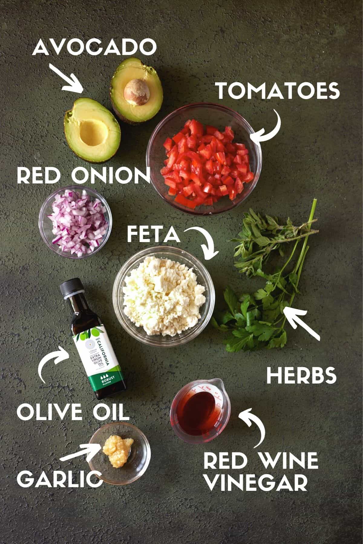 Ingredients for Avocado salsa.