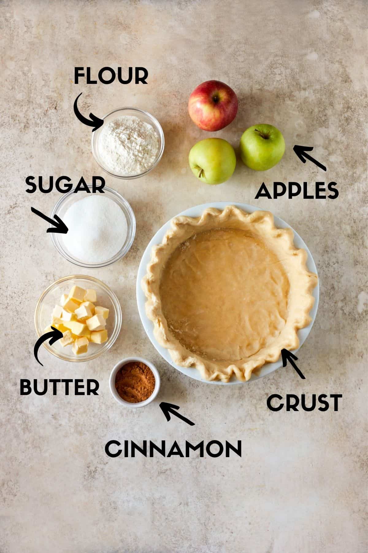 ingredients for apple crumble pie.